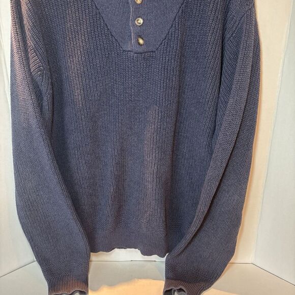 Cabela's Men's Sweater Size XLT Tall Navy‎ Blue Chunky Knit Quarter Button Heavy - Picture 3 of 11
